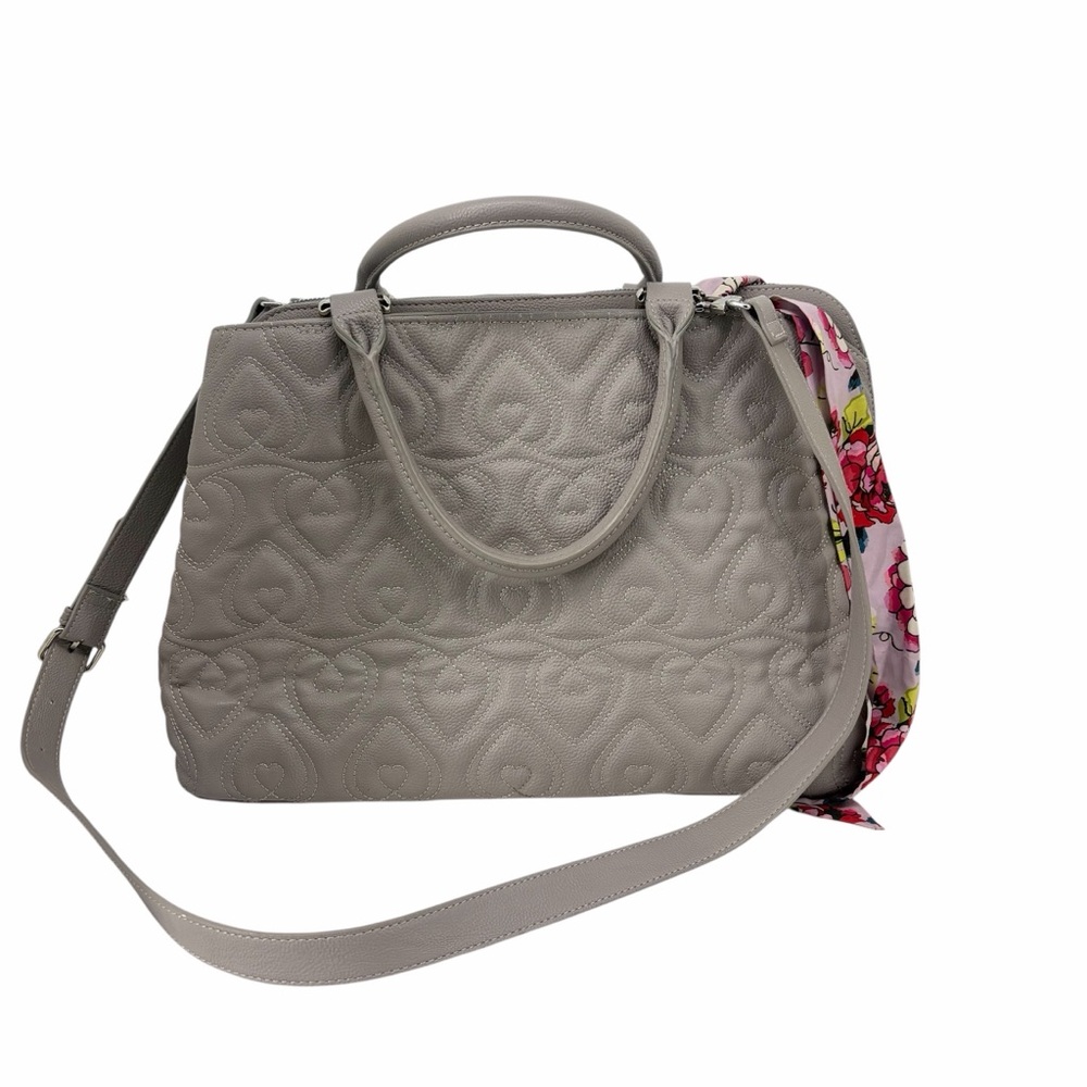 Betsey Johnson Gray Quilted Handbag with Floral Strap